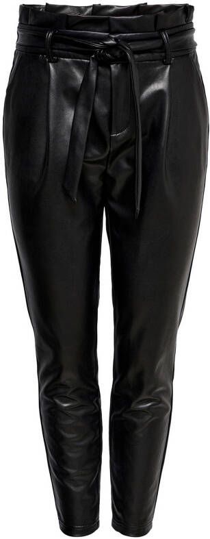 ONLY imitatieleren high waist tapered fit broek ONLPOPTRASH zwart