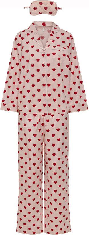 ONLY pyjama + slaapmasker ONLELLIE met hartjes roze/rood