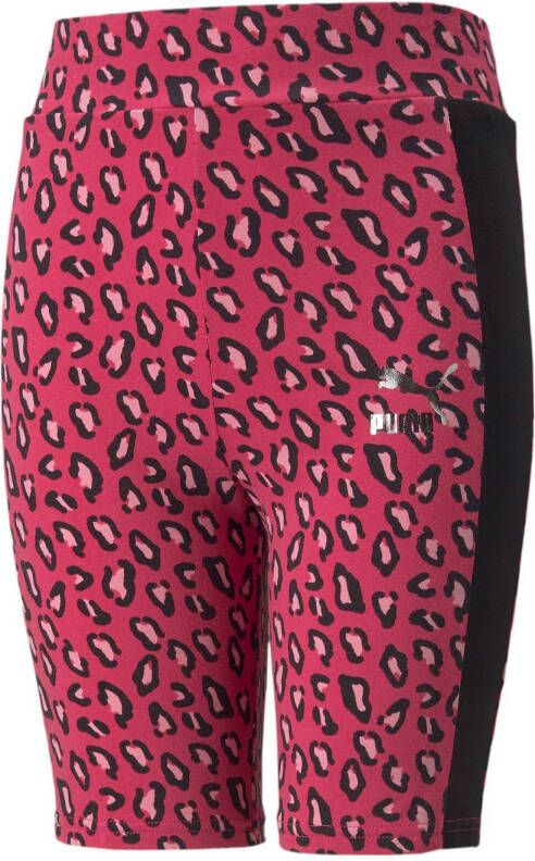 Puma high waist slim fit broek Summer Roar met panterprint donkerroze/roze/zwart