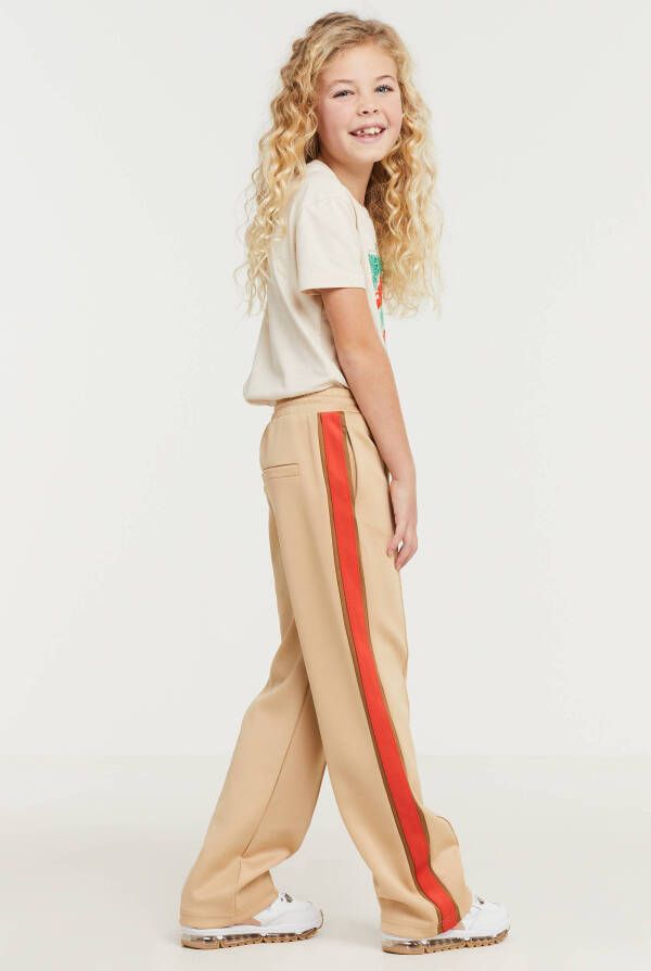 Shoeby Jill & Mitch straight fit broek Pantalon Jogger met zijstreep zand/oranje