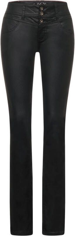 Street One coated slim fit broek zwart