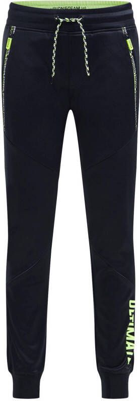 WE Fashion slim fit joggingbroek donkerblauw/geel