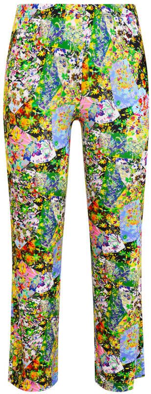 Yoek gebloemde high waist straight fit tregging FLOWERY groen/zwart/geel