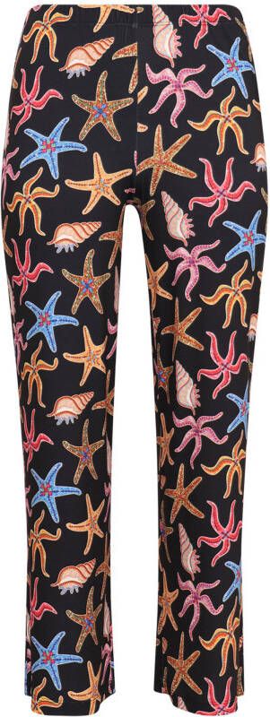 Yoek high waist straight fit broek MARINA met all over print zwart/multi