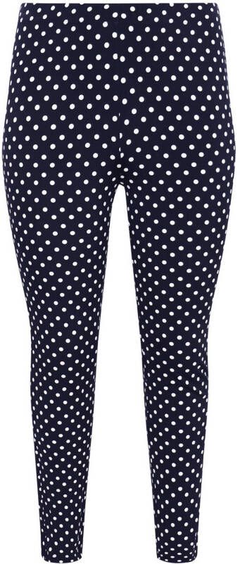 Yoek high waist straight fit broek van travelstof POLKADOT donkerblauw/wit